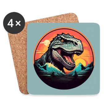 Tyrannosaurus Rex T-Rex in a colorful circle - Coasters (set of 4) - white - Front