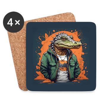 Schicker legerer Alligator im Freizeitlook - Untersetzer (4er-Set) - Weiß - Vorne