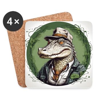 Cool alligator with hat and suit - Coasters (set of 4) - white - Front