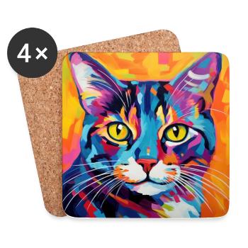 Katze, katzenmotiv, popart, geschenk, geschenkidee - Untersetzer (4er-Set) - Weiß - Vorne