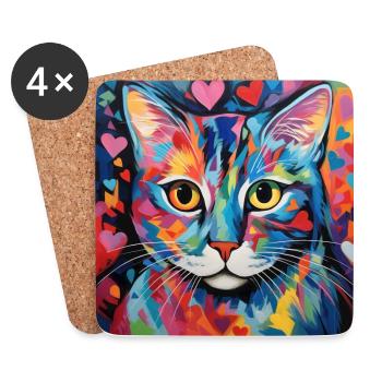 Katze, katzenmotiv, herz, geschenk, geschenkideen - Untersetzer (4er-Set) - Weiß - Vorne