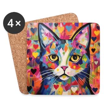 Katze, katzenmotiv, herz, geschenk, geschenkideen - Untersetzer (4er-Set) - Weiß - Vorne