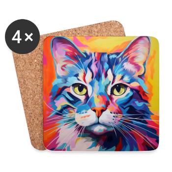 Katze, katzenmotiv, popart, geschenk, geschenkidee - Untersetzer (4er-Set) - Weiß - Vorne