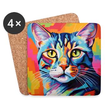 Katze, katzenmotiv, popart, geschenk, geschenkidee - Untersetzer (4er-Set) - Weiß - Vorne
