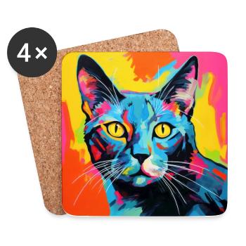 Katze, katzenmotiv, popart, geschenk, geschenkidee - Untersetzer (4er-Set) - Weiß - Vorne