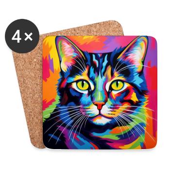 Katze, katzenmotiv, popart, geschenk, geschenkidee - Untersetzer (4er-Set) - Weiß - Vorne