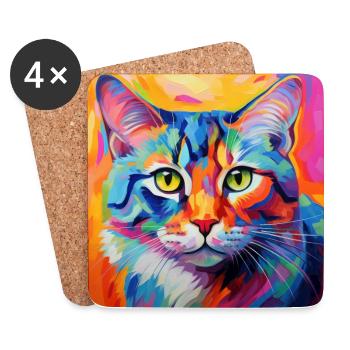 Katze, katzenmotiv, popart, geschenk, geschenkidee - Untersetzer (4er-Set) - Weiß - Vorne