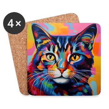 Katze, katzenmotiv, popart, geschenk, geschenkidee - Untersetzer (4er-Set) - Weiß - Vorne