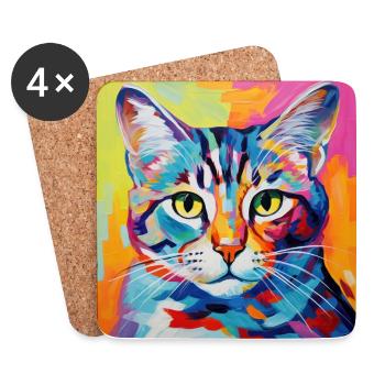 Katze, katzenmotiv, popart, geschenk, geschenkidee - Untersetzer (4er-Set) - Weiß - Vorne