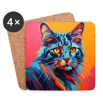 Katze, katzenmotiv, popart, geschenk, geschenkidee - Untersetzer (4er-Set) - Weiß - Vorne