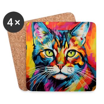 Katze, katzenmotiv, popart, geschenk, geschenkidee - Untersetzer (4er-Set) - Weiß - Vorne