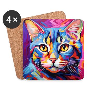 Katze, katzenmotiv, popart, geschenk, geschenkidee - Untersetzer (4er-Set) - Weiß - Vorne