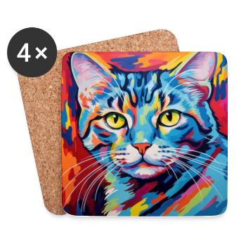 Katze, katzenmotiv, popart, geschenk, geschenkidee - Untersetzer (4er-Set) - Weiß - Vorne