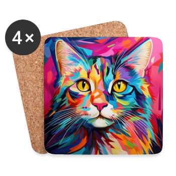 Katze, katzenmotiv, popart, geschenk, geschenkidee - Untersetzer (4er-Set) - Weiß - Vorne