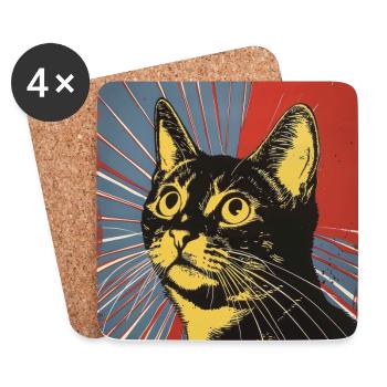 chat, motif de chat, bande dessinée, cadeau, idées cadeaux - Dessous de verre (lot de 4) - blanc - Devant