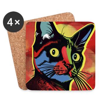 Chat, motif de chat, bande dessinée - Dessous de verre (lot de 4) - blanc - Devant