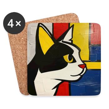chat, motif de chat, bande dessinée, cadeau, idées cadeaux - Dessous de verre (lot de 4) - blanc - Devant