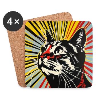 Chat, motif de chat, bande dessinée - Dessous de verre (lot de 4) - blanc - Devant