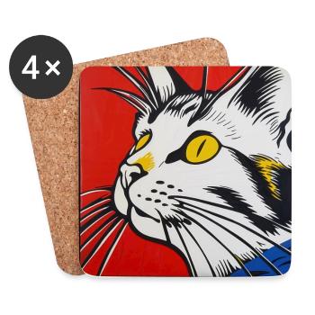 Chat, motif de chat, bande dessinée - Dessous de verre (lot de 4) - blanc - Devant