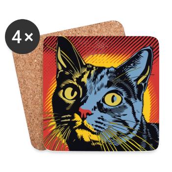 chat, motif de chat, bande dessinée, cadeau, idées cadeaux - Dessous de verre (lot de 4) - blanc - Devant