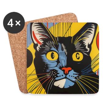 Cat, cat motif, comic - Coasters (set of 4) - white - Front