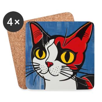 Chat, motif de chat, bande dessinée - Dessous de verre (lot de 4) - blanc - Devant