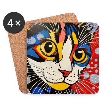 cat, cat motif, comic, gift, gift ideas - Coasters (set of 4) - white - Front