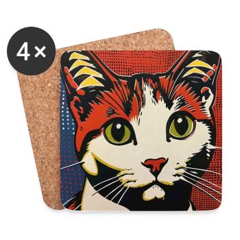 Katze, katzenmotiv, comic, geschenk, geschenkideen - Untersetzer (4er-Set) - Weiß - Vorne
