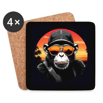 Cooler Schimpanse mit Sonnenbrille und Cap - Untersetzer (4er-Set) - Weiß - Vorne