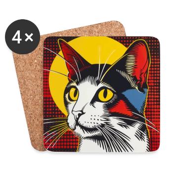 Katze, katzenmotiv - Untersetzer (4er-Set) - Weiß - Vorne