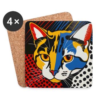 Chat, Motif De Chat - Dessous de verre (lot de 4) - blanc - Devant