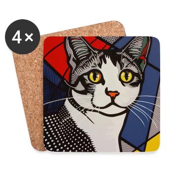Cat, Cat Motif - Coasters (set of 4) - white - Front
