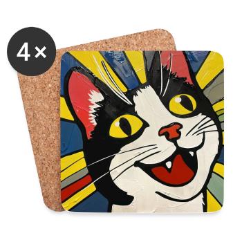 Katze, katzenmotiv - Untersetzer (4er-Set) - Weiß - Vorne