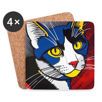Katze, katzenmotiv - Untersetzer (4er-Set) - Weiß - Vorne