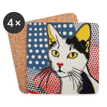 Chat, Motif De Chat - Dessous de verre (lot de 4) - blanc - Devant