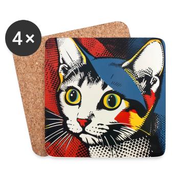 Chat, Motif De Chat - Dessous de verre (lot de 4) - blanc - Devant