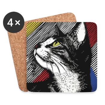 Chat, Motif De Chat - Dessous de verre (lot de 4) - blanc - Devant