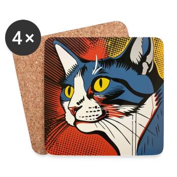 Chat, Motif De Chat - Dessous de verre (lot de 4) - blanc - Devant