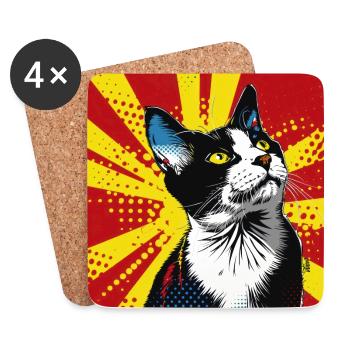 Chat, Motif De Chat - Dessous de verre (lot de 4) - blanc - Devant