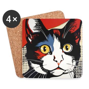 Chat, Motif De Chat - Dessous de verre (lot de 4) - blanc - Devant