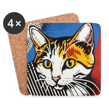 Katze, katzenmotiv - Untersetzer (4er-Set) - Weiß - Vorne