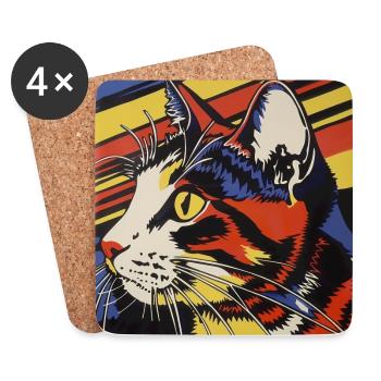 Chat, Motif De Chat - Dessous de verre (lot de 4) - blanc - Devant