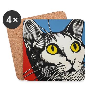 Katze, katzenmotiv - Untersetzer (4er-Set) - Weiß - Vorne