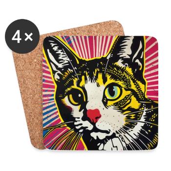 Katze, katzenmotiv - Untersetzer (4er-Set) - Weiß - Vorne