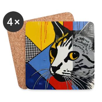 Katze, katzenmotiv - Untersetzer (4er-Set) - Weiß - Vorne