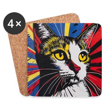 Cat, Cat Motif - Coasters (set of 4) - white - Front