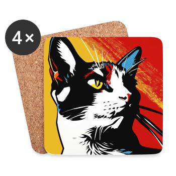 Chat, Motif De Chat - Dessous de verre (lot de 4) - blanc - Devant