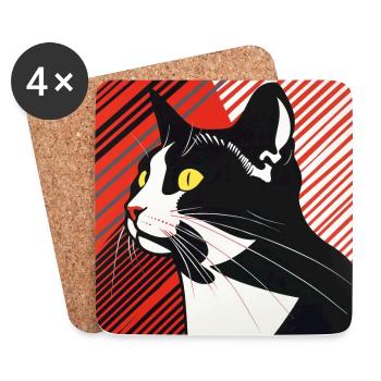 Chat, Motif De Chat - Dessous de verre (lot de 4) - blanc - Devant
