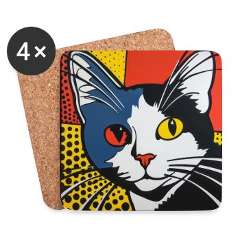 Chat, Motif De Chat - Dessous de verre (lot de 4) - blanc - Devant