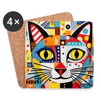 Chat, Motif De Chat - Dessous de verre (lot de 4) - blanc - Devant